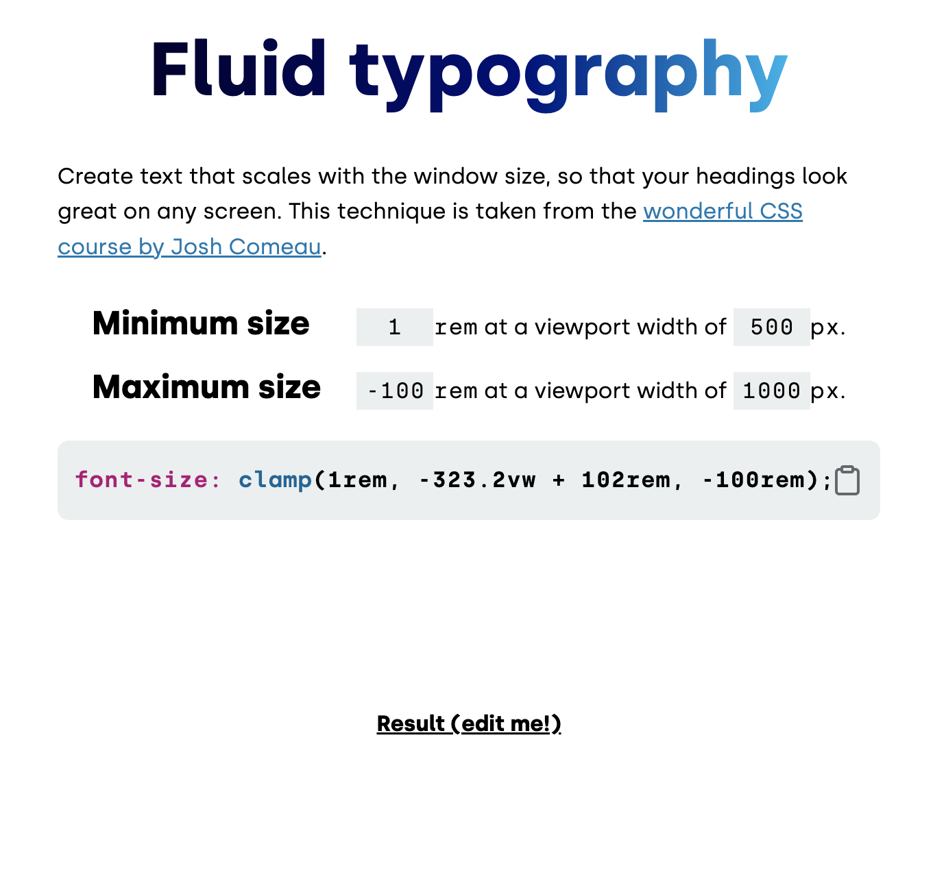 fluid typography interface with possible illegal inputs