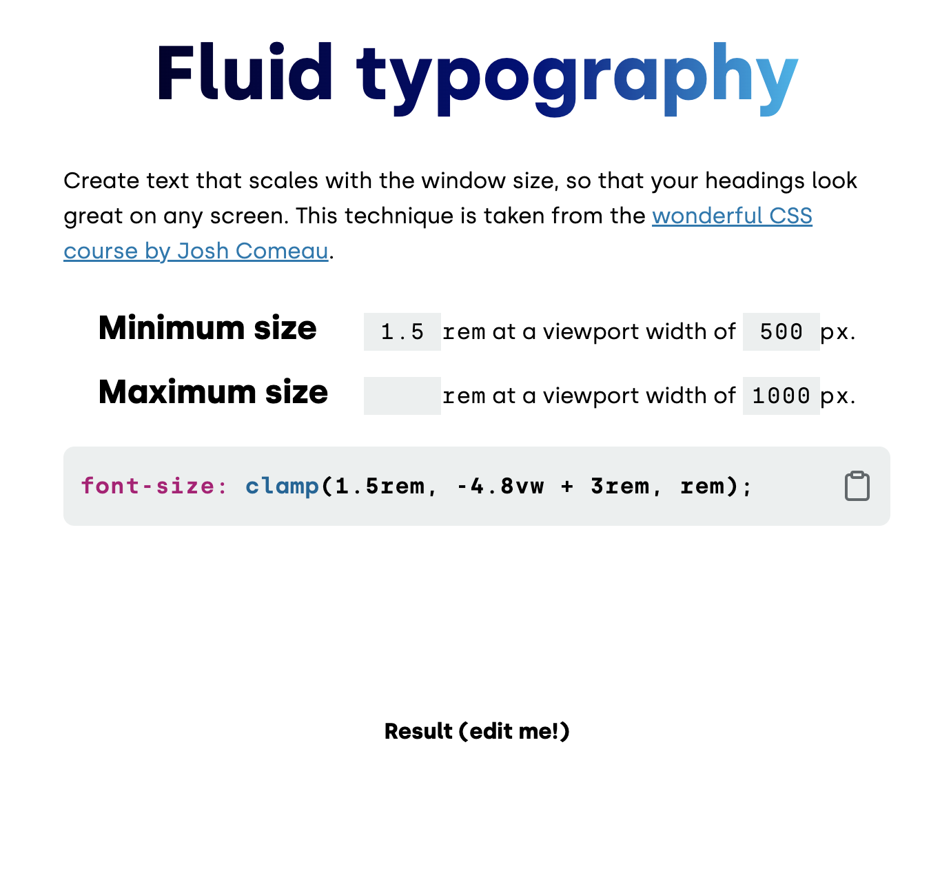 fluid typography interface with possible illegal inputs