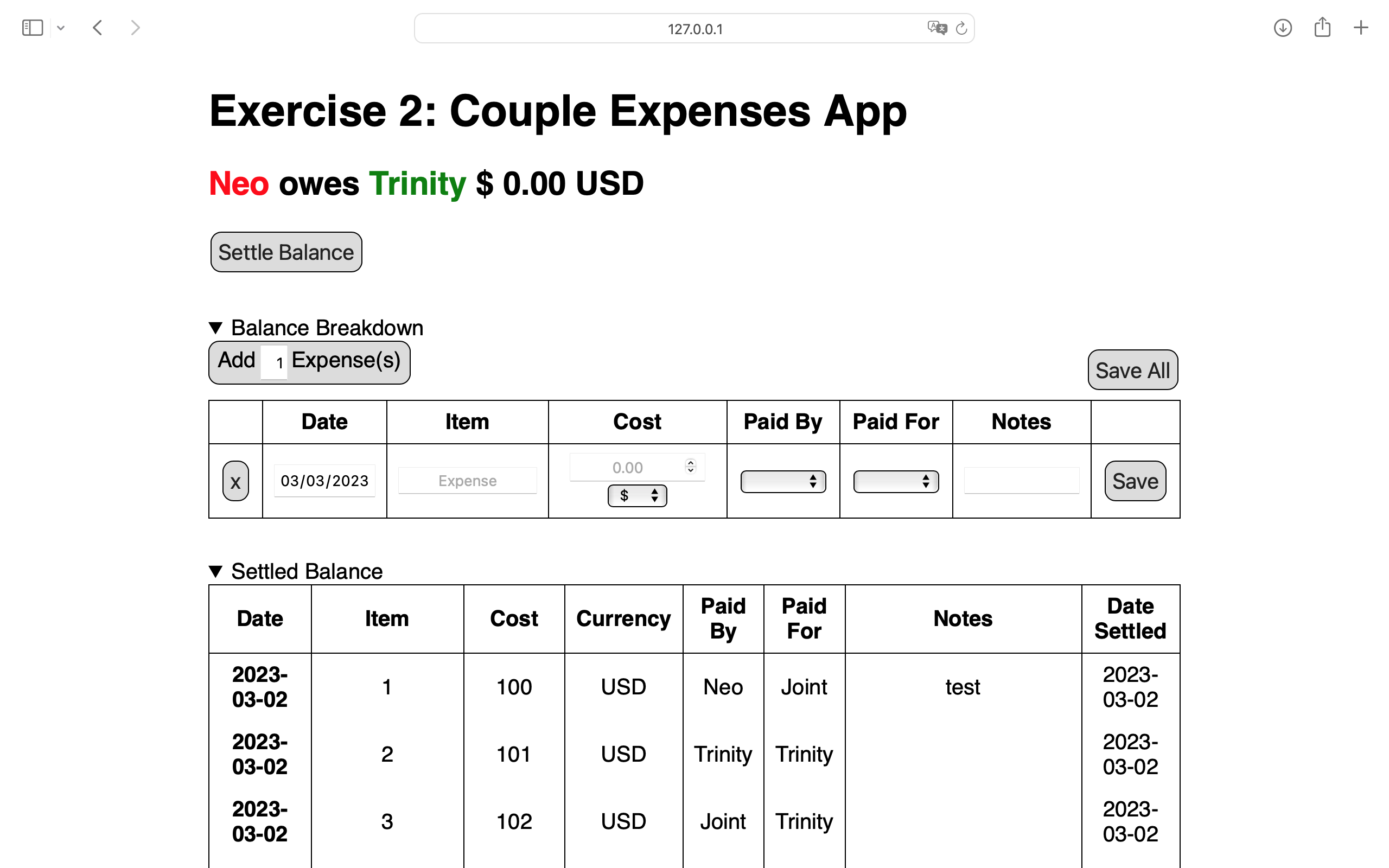 Expenses App User Interface