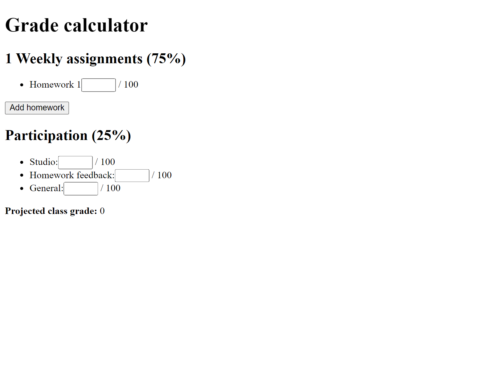 Grade calculator application.