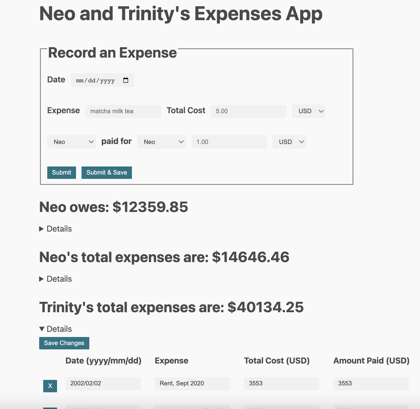 Expenses App